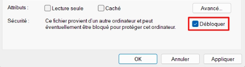 Debloquer l'exe - Proprietes Windows