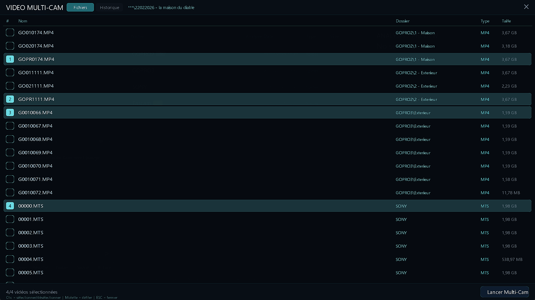 Multi-Cam — Videos selectionnees