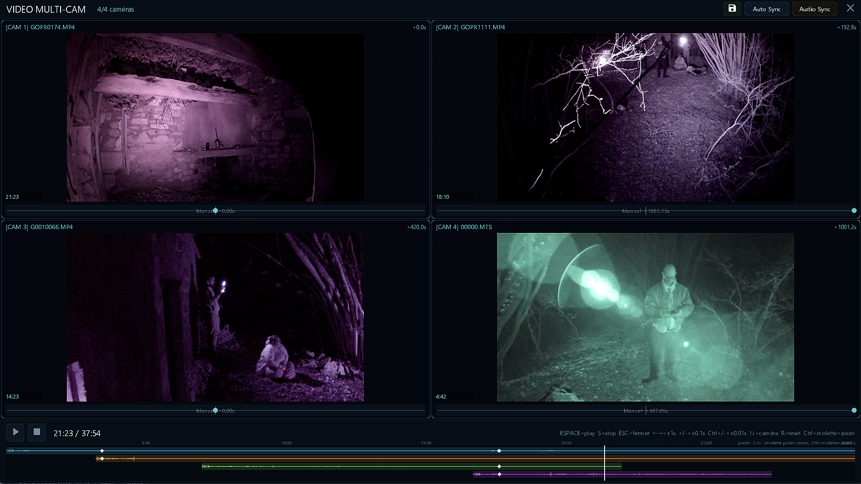 Multi-Cam — Timeline et vue des cameras